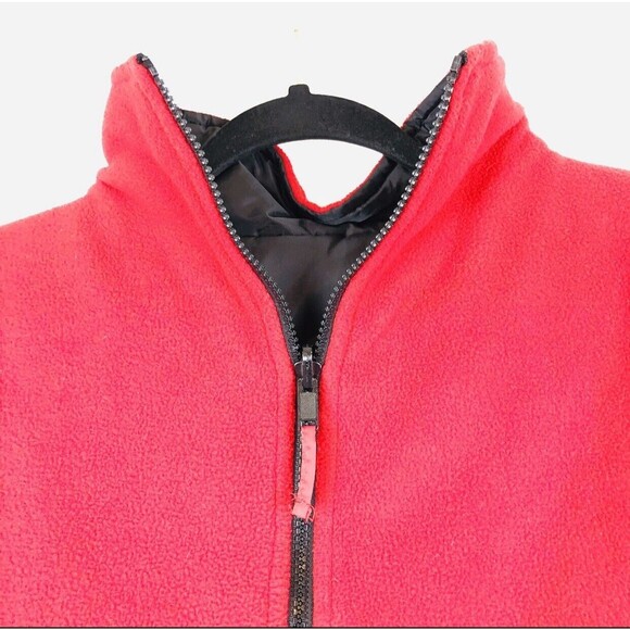 Womens Jacket Large Red Black Reversible  Fleece Vest with Zip Side Pockets - Picture 3 of 4